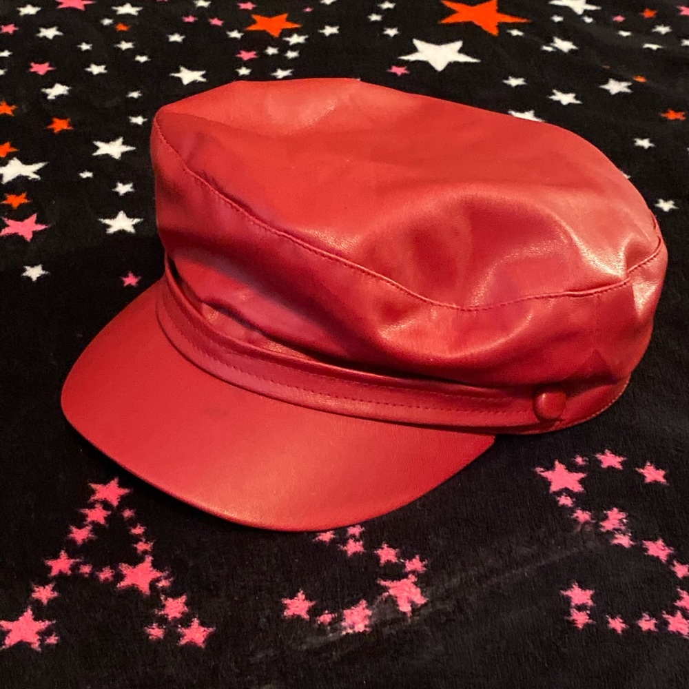 Red Leather Cabbie Hat